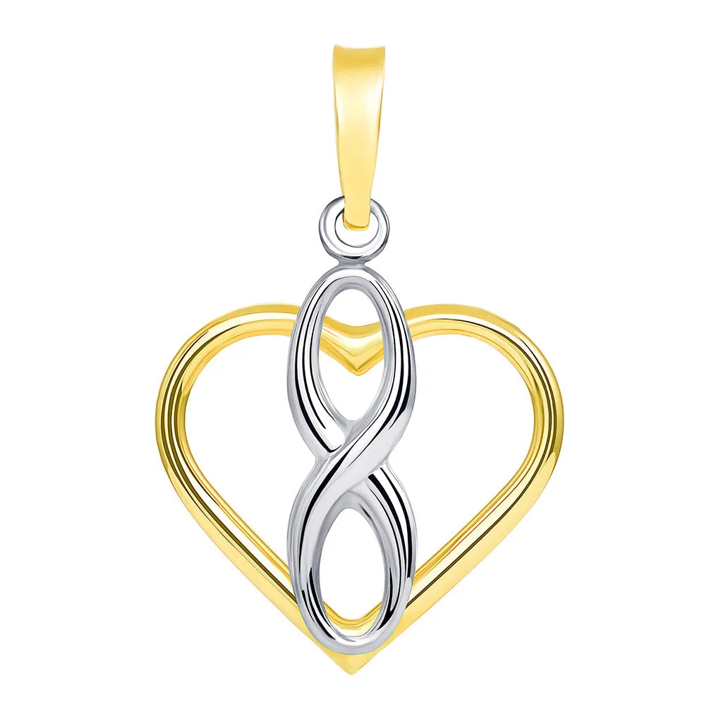 14k Two Tone Gold Vertical Infinity Sign in Open Heart Pendant with Figaro Necklace