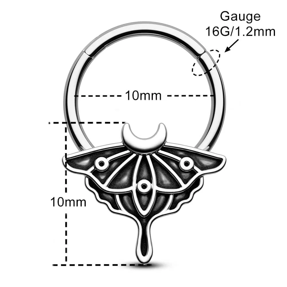 16G Retro Moon Phase Moth Hinged Segment Septum Ring