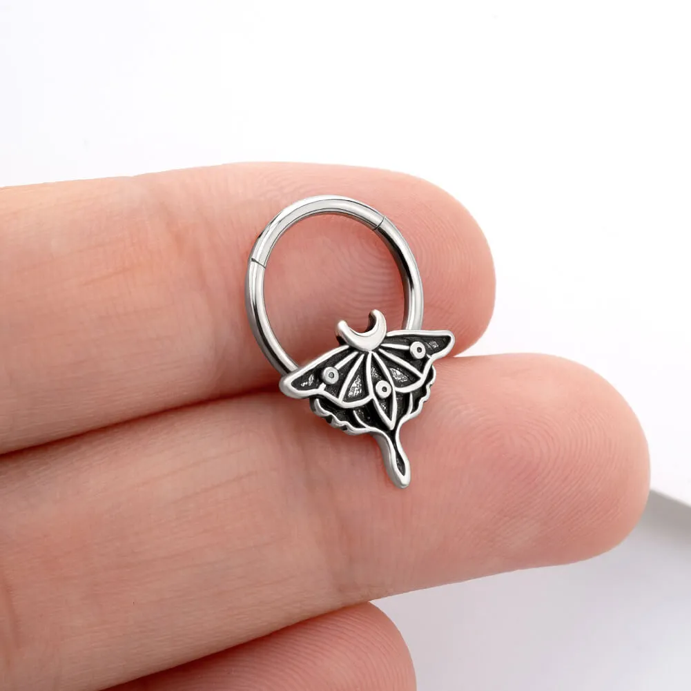 16G Retro Moon Phase Moth Hinged Segment Septum Ring