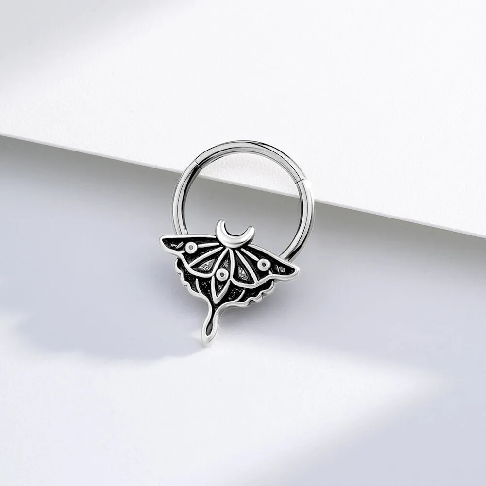 16G Retro Moon Phase Moth Hinged Segment Septum Ring