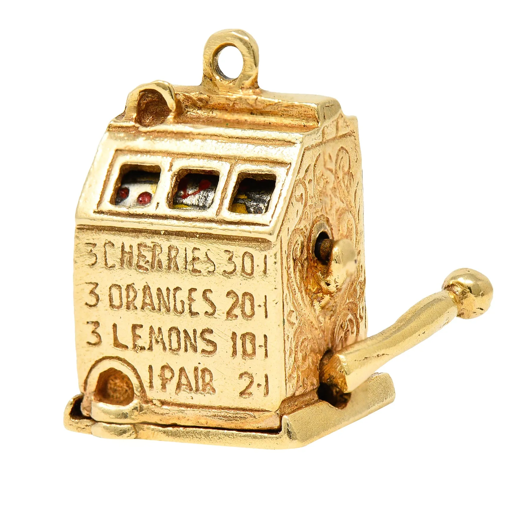 1940's Retro Enamel 14 Karat Yellow Gold Vintage Slot Machine Charm