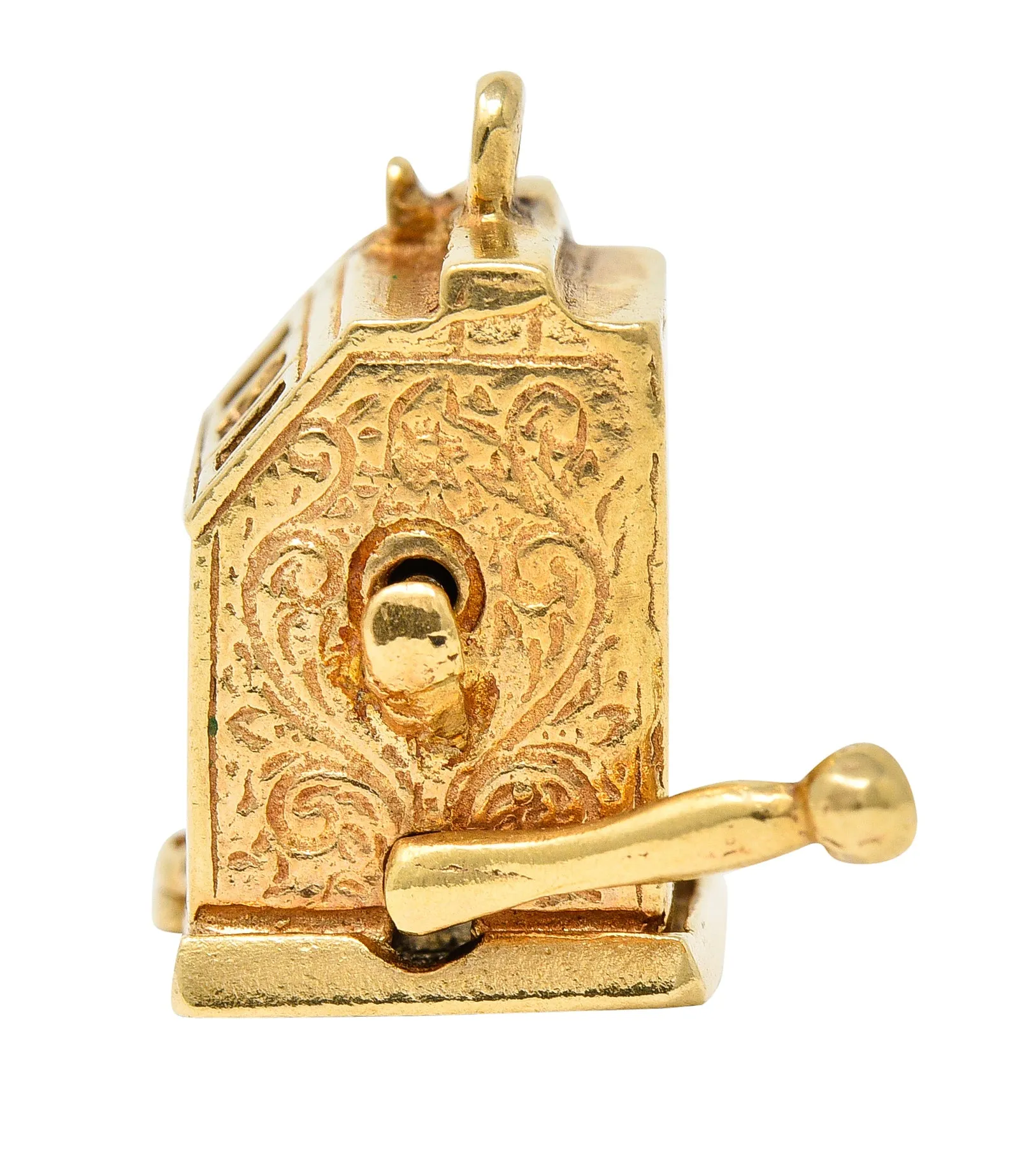 1940's Retro Enamel 14 Karat Yellow Gold Vintage Slot Machine Charm