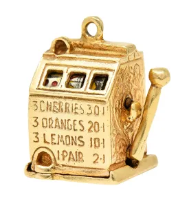 1940's Retro Enamel 14 Karat Yellow Gold Vintage Slot Machine Charm