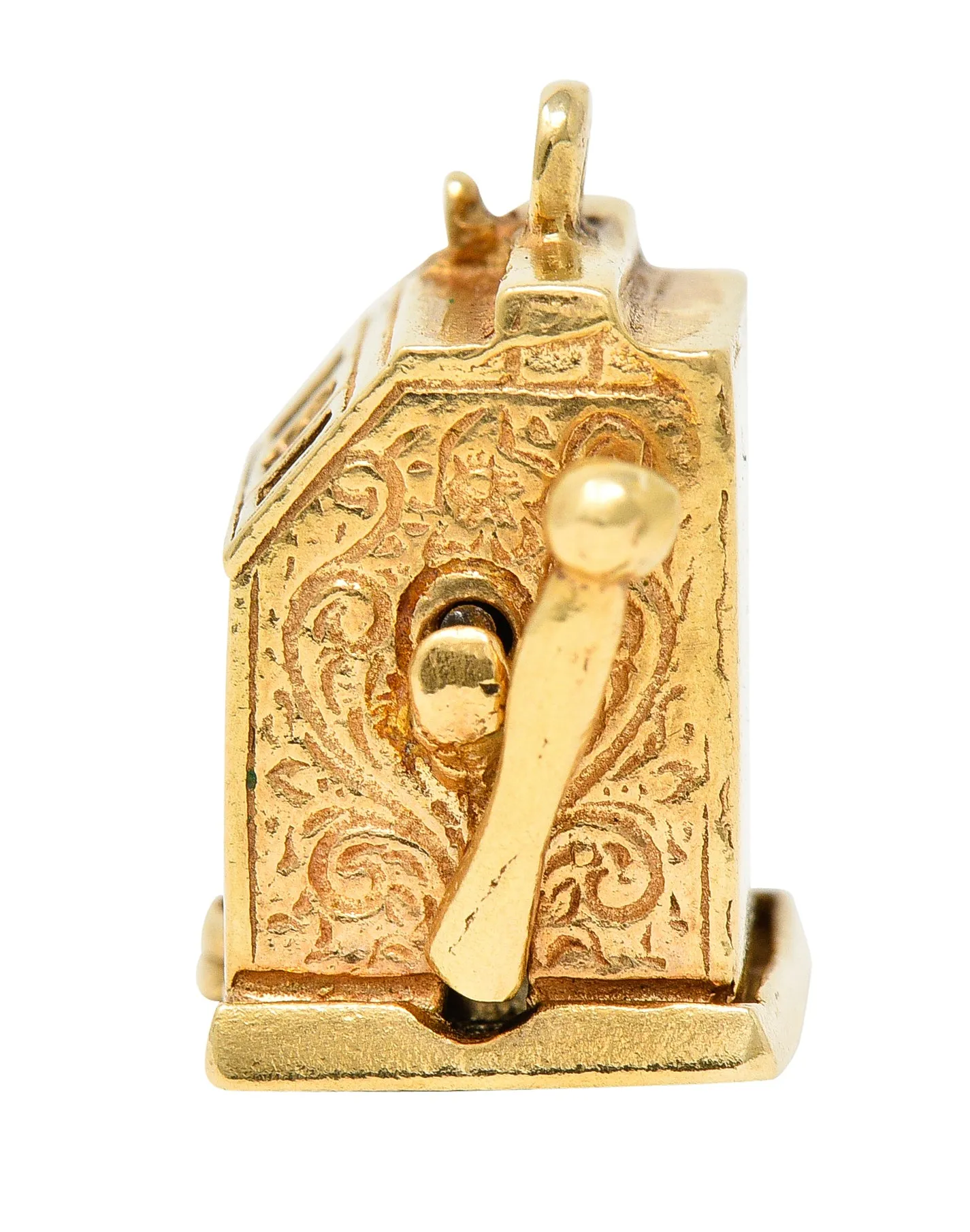 1940's Retro Enamel 14 Karat Yellow Gold Vintage Slot Machine Charm