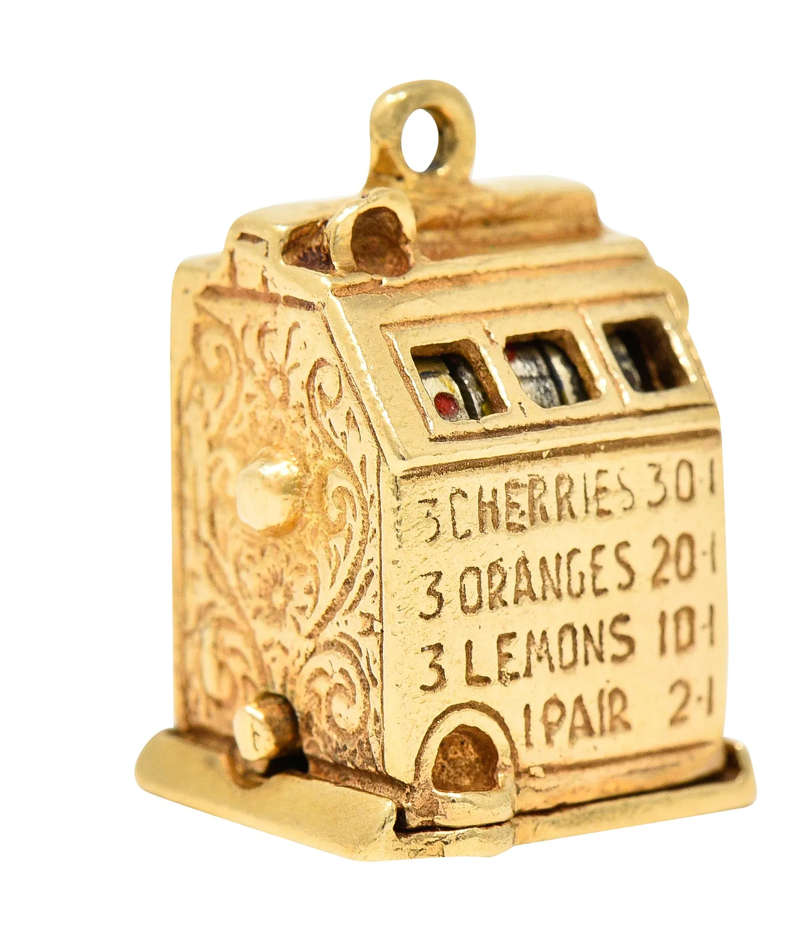 1940's Retro Enamel 14 Karat Yellow Gold Vintage Slot Machine Charm