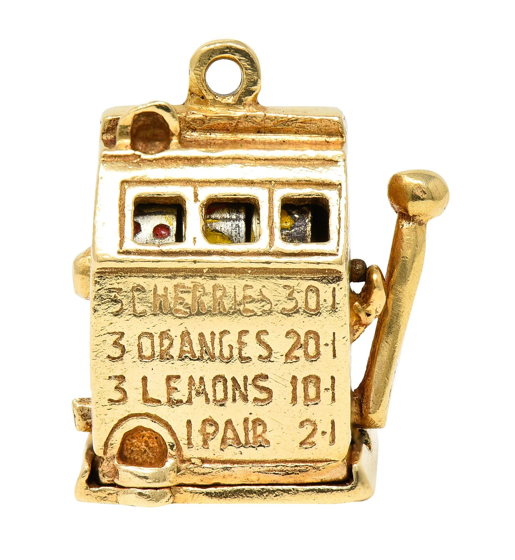 1940's Retro Enamel 14 Karat Yellow Gold Vintage Slot Machine Charm