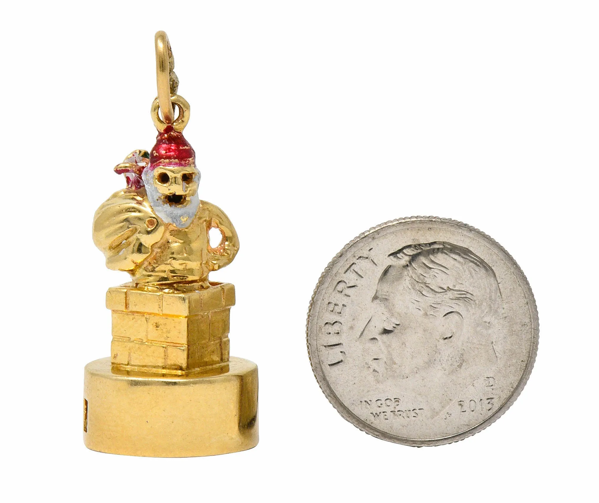 1960's Litacharm Inc. Vintage 14 Karat Gold Santa In Chimney Charm