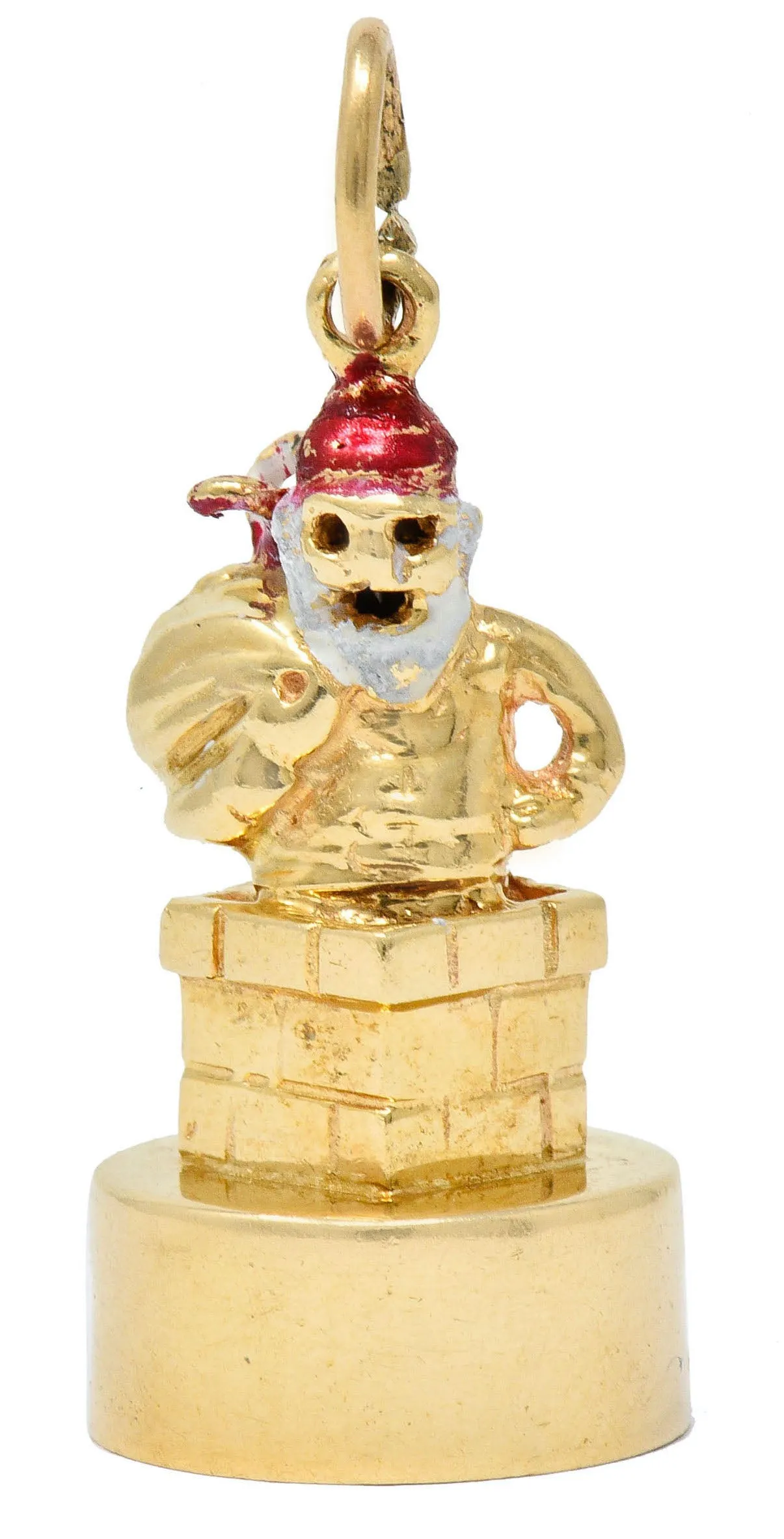 1960's Litacharm Inc. Vintage 14 Karat Gold Santa In Chimney Charm