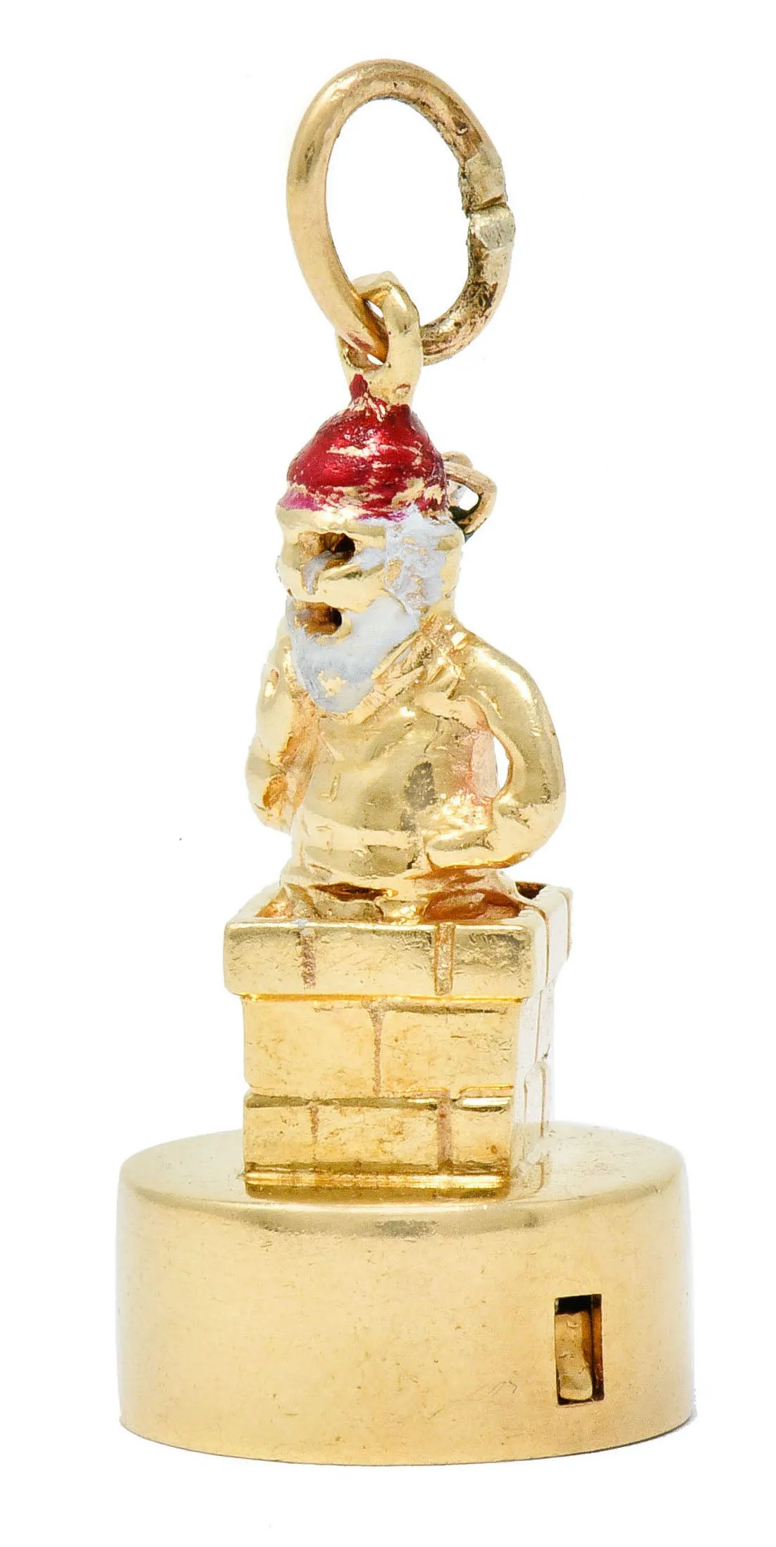 1960's Litacharm Inc. Vintage 14 Karat Gold Santa In Chimney Charm