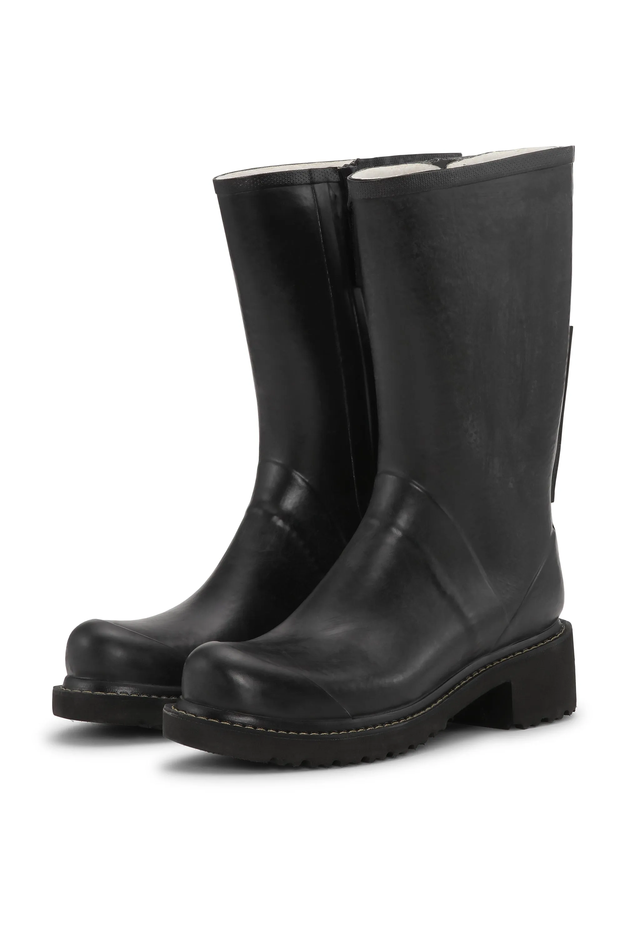 3/4 Rubber Boots With Zip - Black