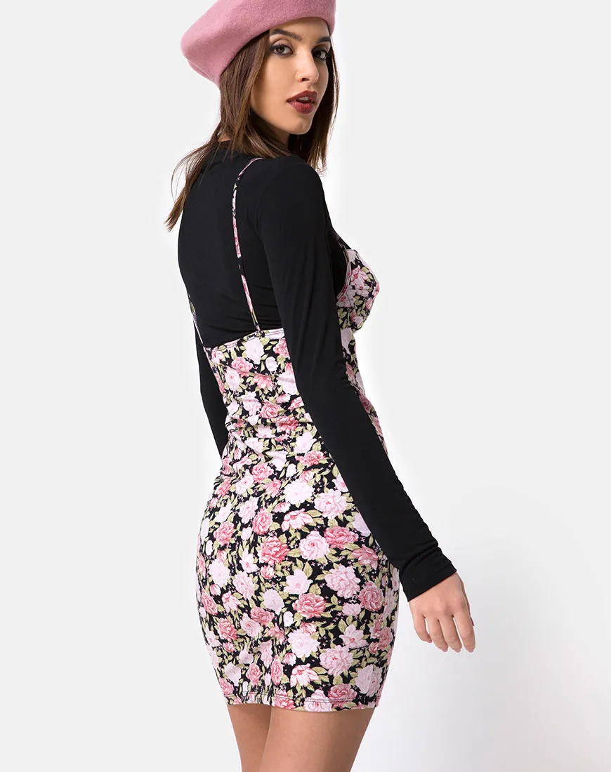 Alvina Bodycon Dress in Bloom Floral Black Base