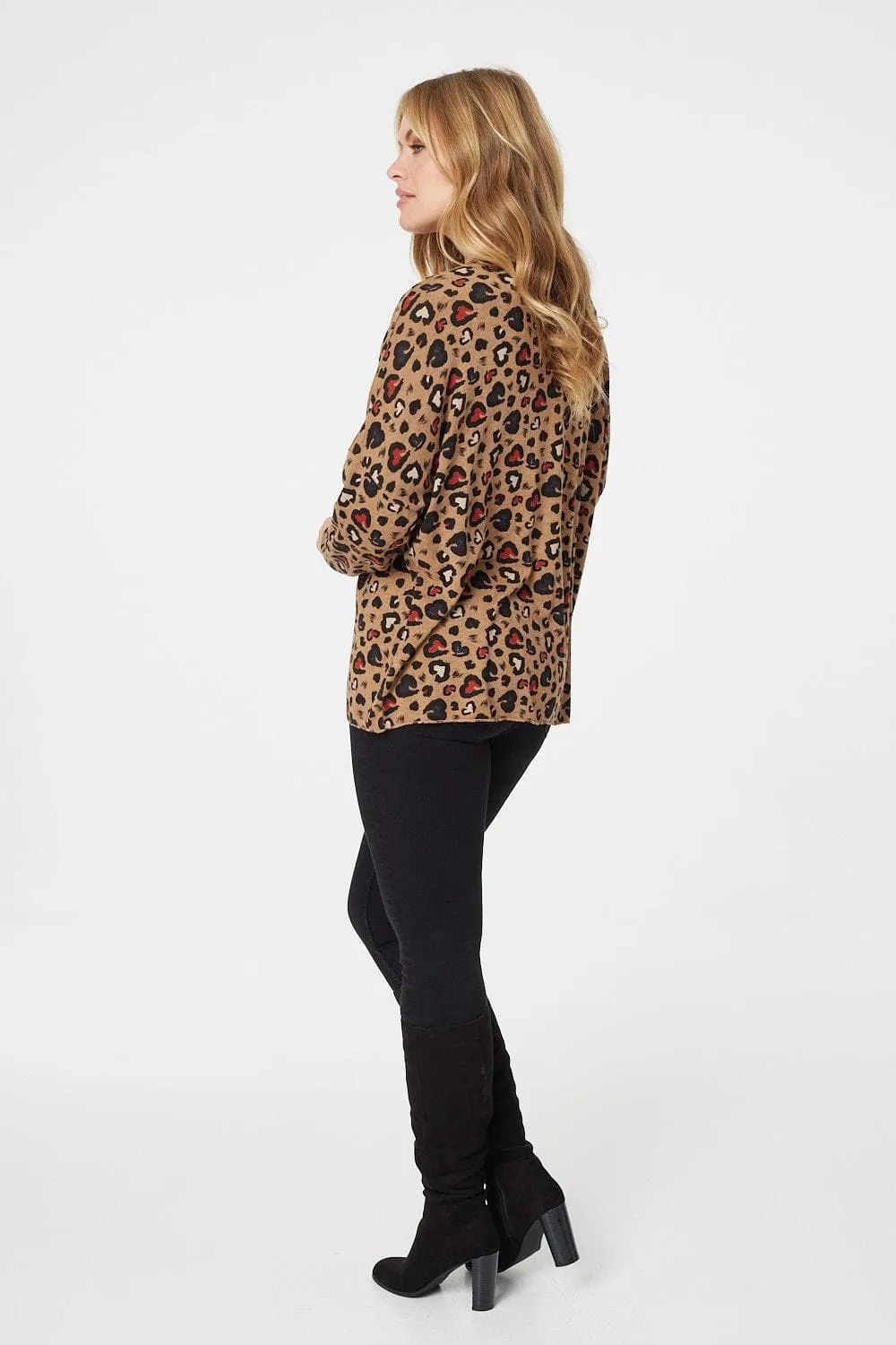 Animal Print Relaxed V-Neck Top