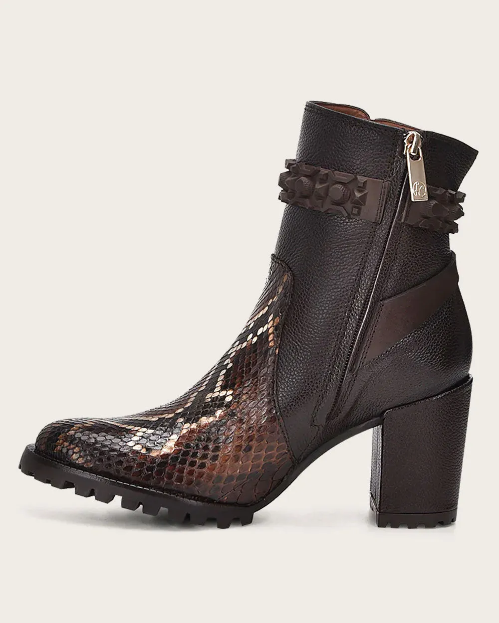 Ankle brown exotic toecap bootie