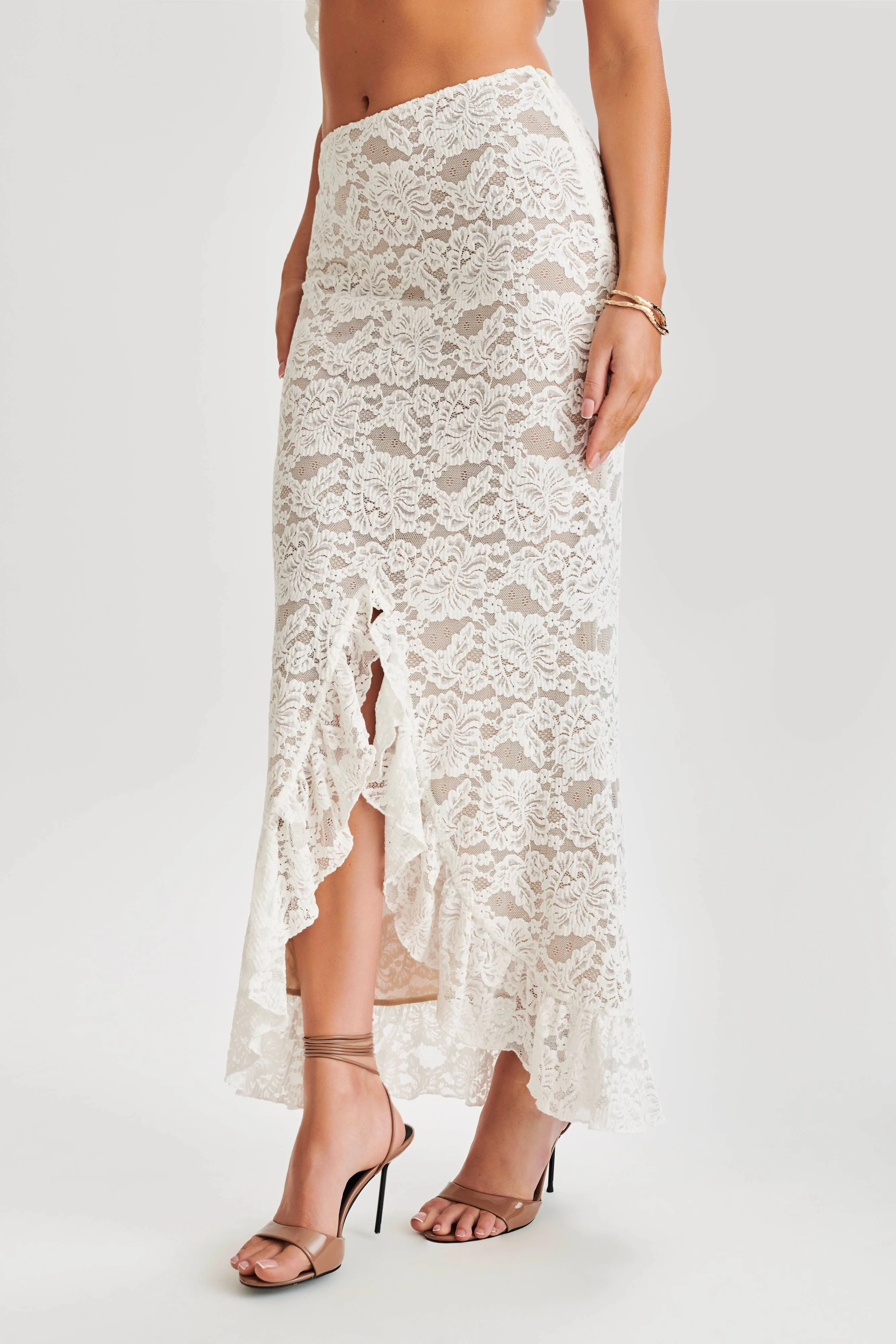 Artemis Lace Plisse Maxi Skirt - Ivory