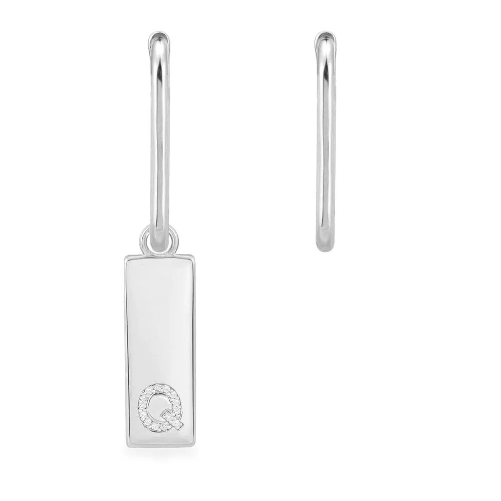 Asymmetric Alphabet Plate Earring And Rectangle - White Silver