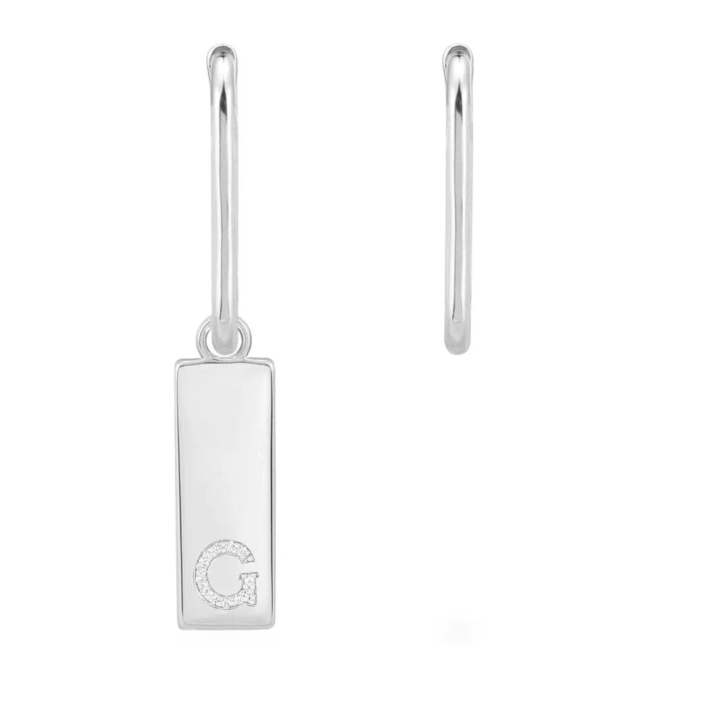 Asymmetric Alphabet Plate Earring And Rectangle - White Silver