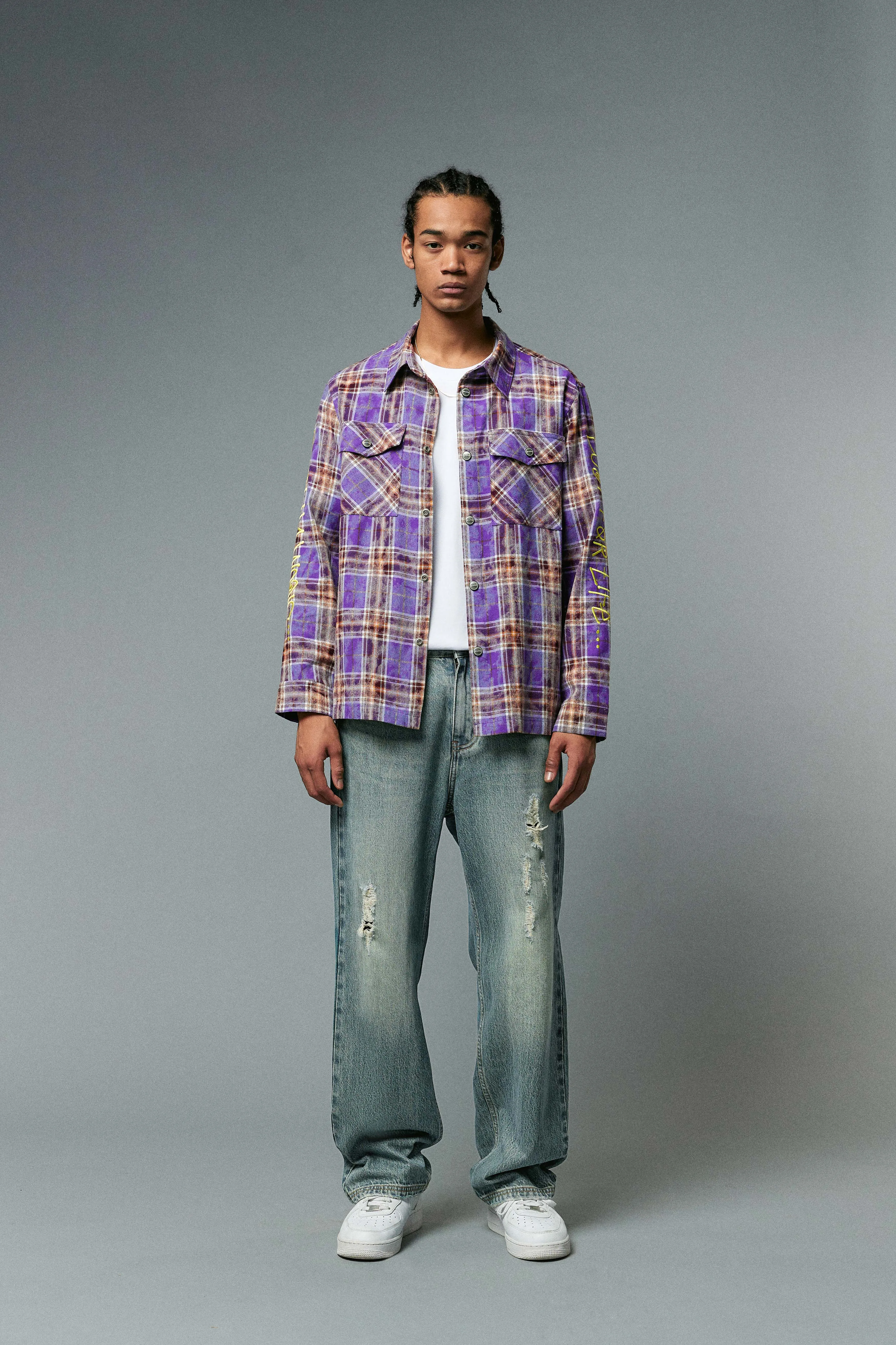 BEASTER Washed Haze Plaid Shirt