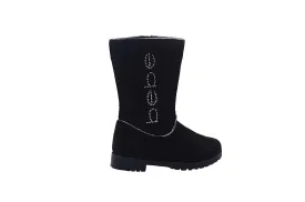 bebe Girls Big Kid Easy Pull-On Mid High Tall Microsuede Boots Embellished with Glitter Trim and Rhinestones