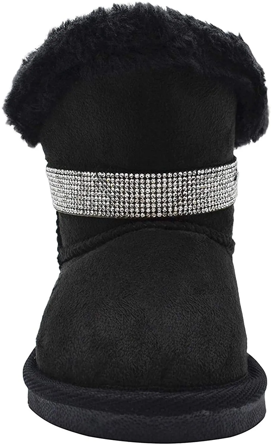 bebe Girls’ Big Kid Slip On Mid Calf Warm Microsuede Winter Boots with Rhinestone Strap and Faux Fur Trim