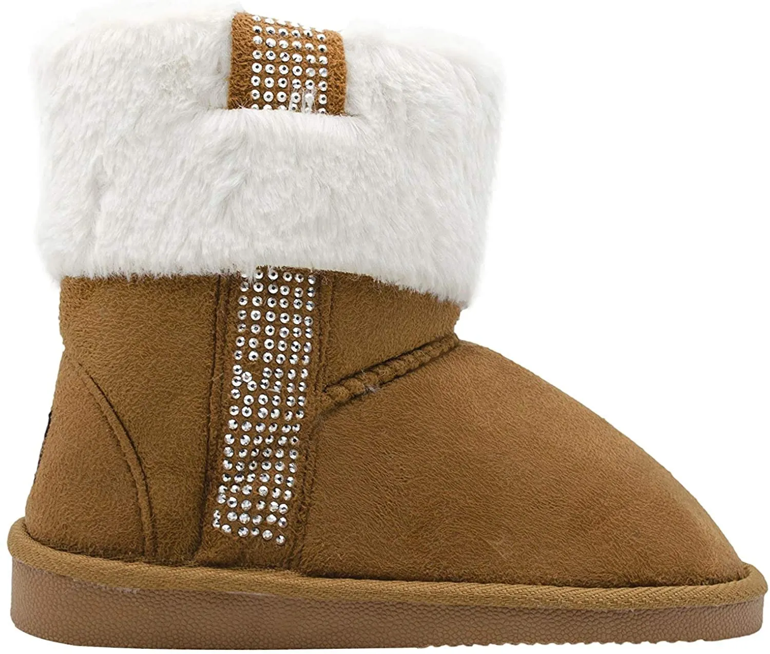 Bebe Girls’ Big Kid Slip On Mid Calf Warm Microsuede Winter Boots with Rhinestone Trim and Faux Fur Cuff