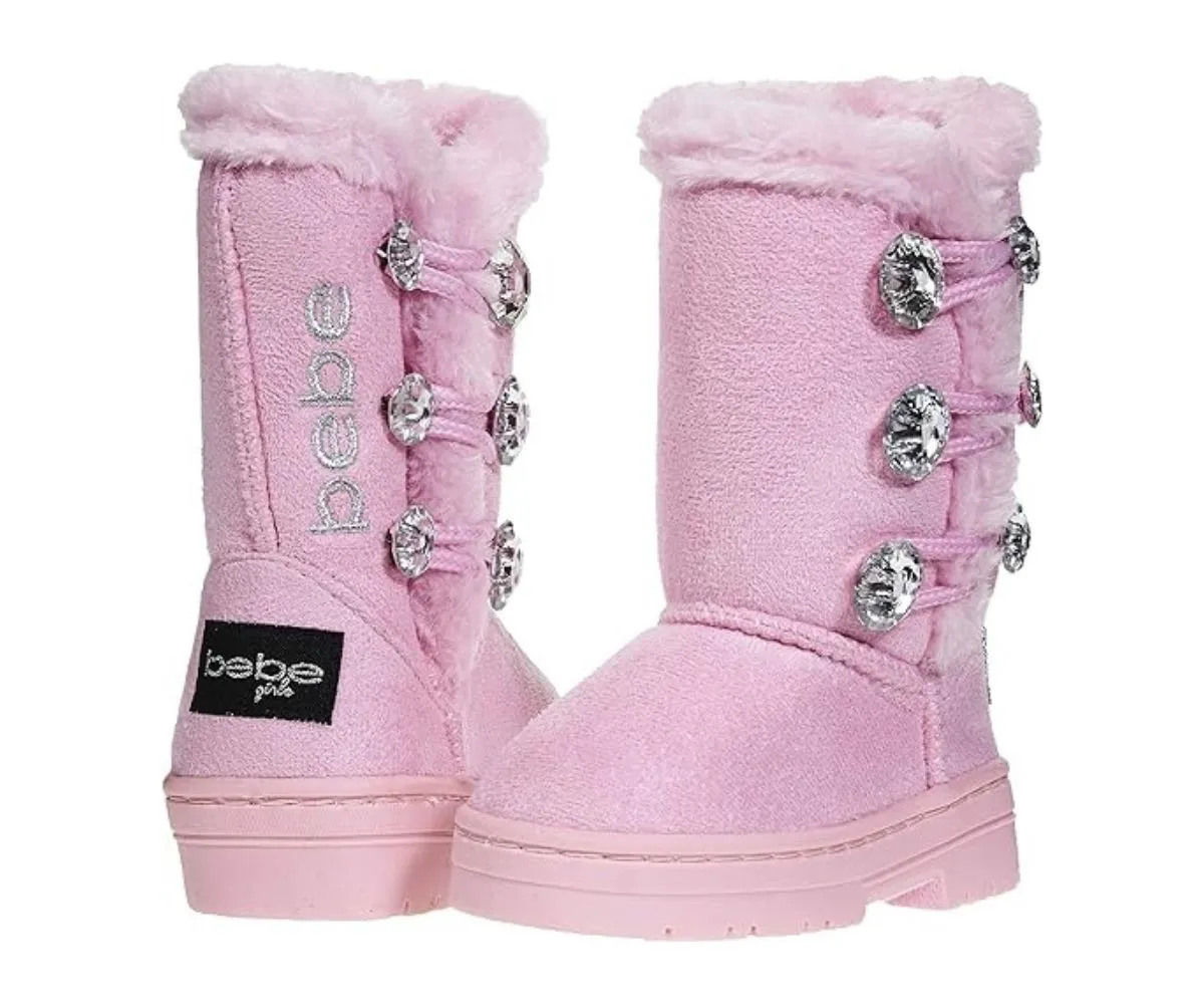 bebe Girl's Winter Boots Fur Boot Cuffs Sherpa Lined Shearling Microsuede Boots - Warm Boots For Toddler, Fuchsia/Light Pink