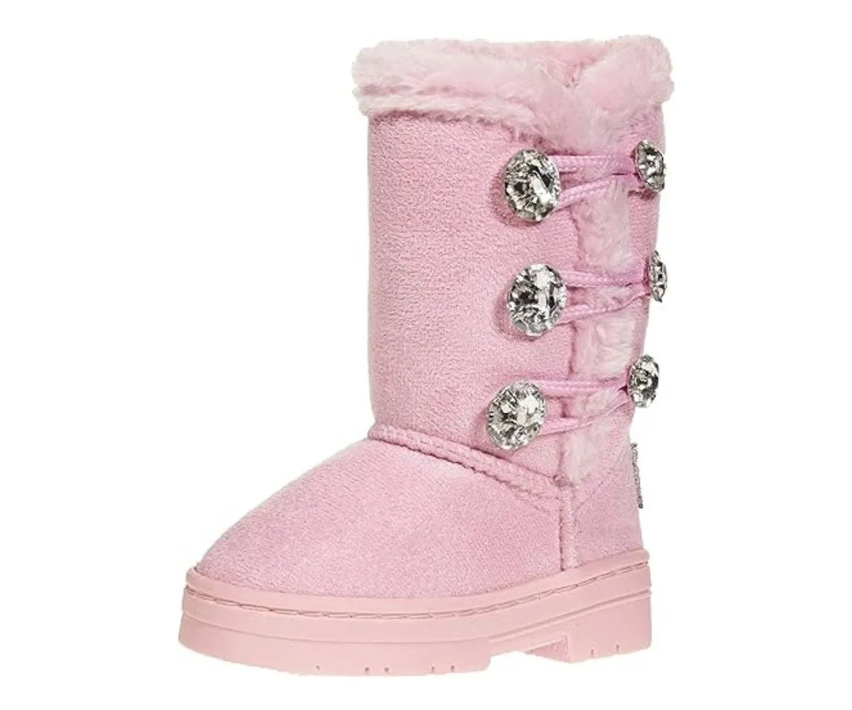 bebe Girl's Winter Boots Fur Boot Cuffs Sherpa Lined Shearling Microsuede Boots - Warm Boots For Toddler, Fuchsia/Light Pink