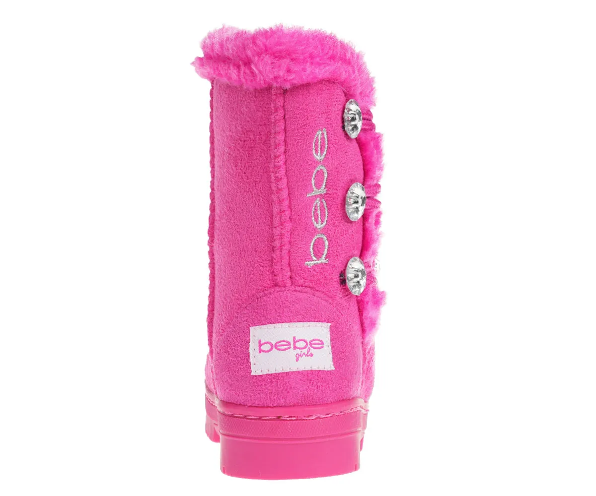 bebe Girl's Winter Boots Fur Boot Cuffs Sherpa Lined Shearling Microsuede Boots - Warm Boots For Toddler, Fuchsia/Light Pink