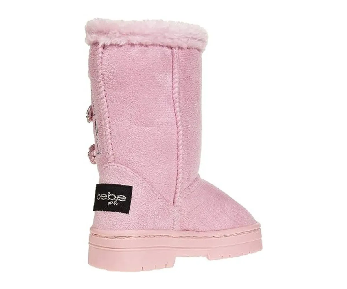 bebe Girl's Winter Boots Fur Boot Cuffs Sherpa Lined Shearling Microsuede Boots - Warm Boots For Toddler, Fuchsia/Light Pink