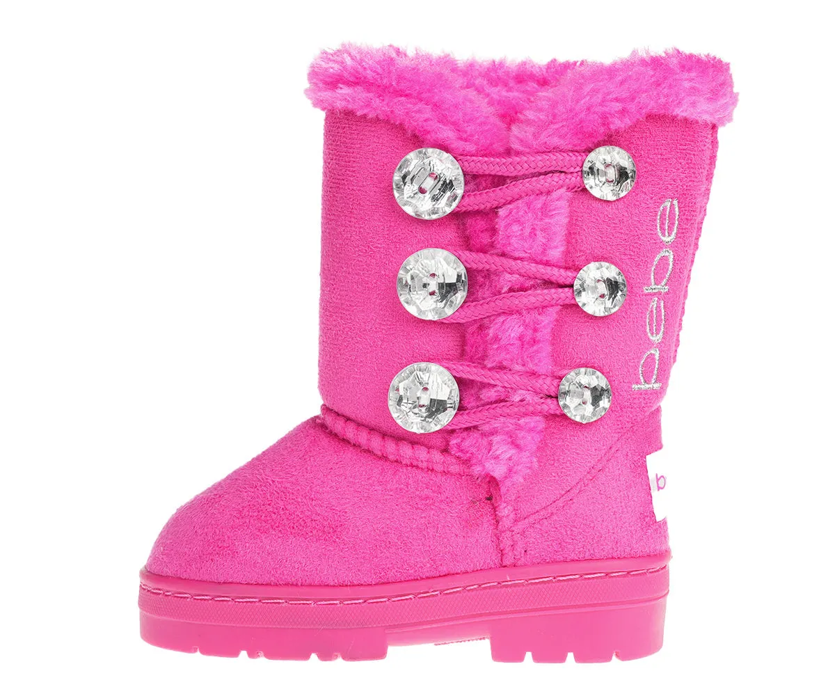 bebe Girl's Winter Boots Fur Boot Cuffs Sherpa Lined Shearling Microsuede Boots - Warm Boots For Toddler, Fuchsia/Light Pink