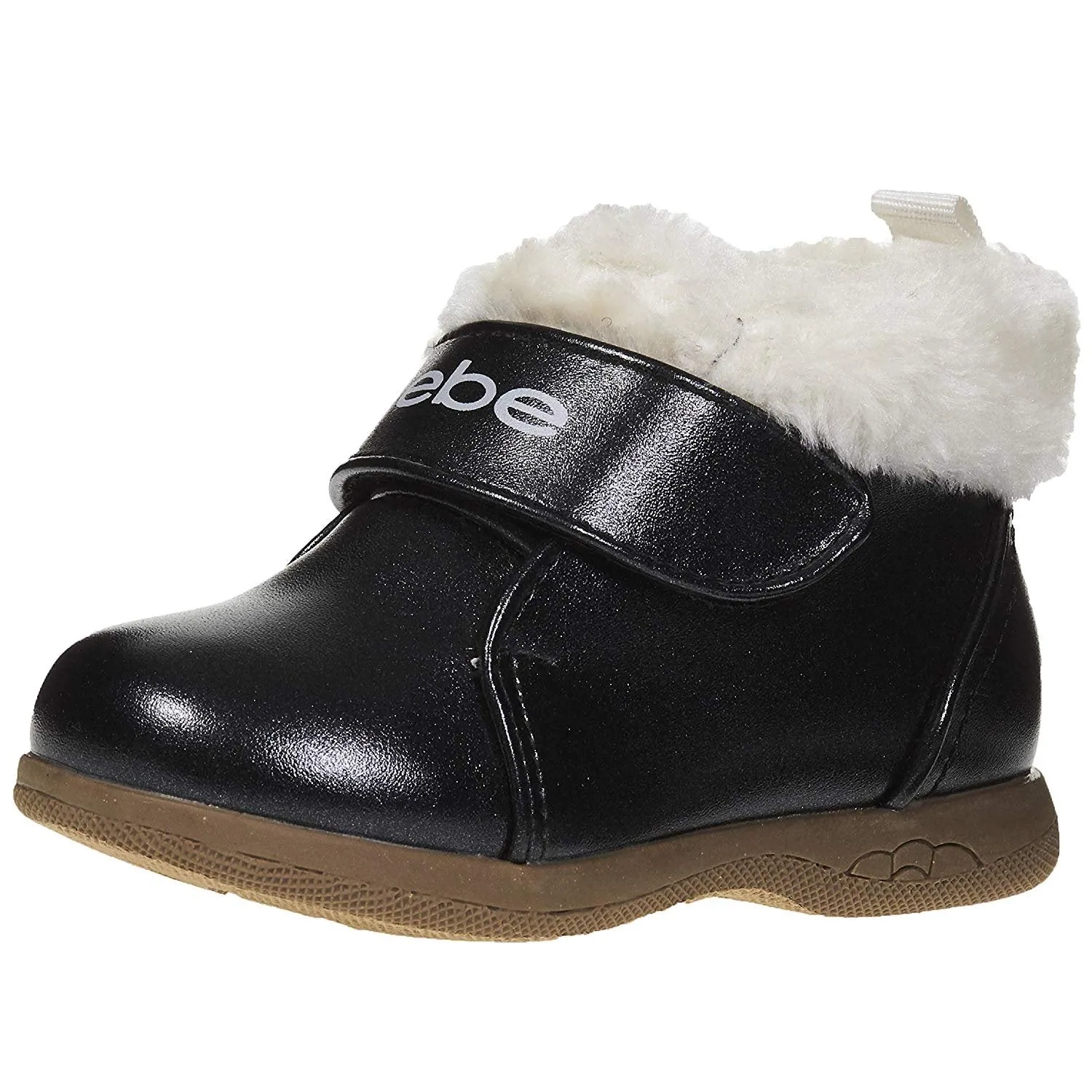 bebe Toddler Girls Ankle Boots Straps Fur Cuffs Slip-On Fashion PU Shoes