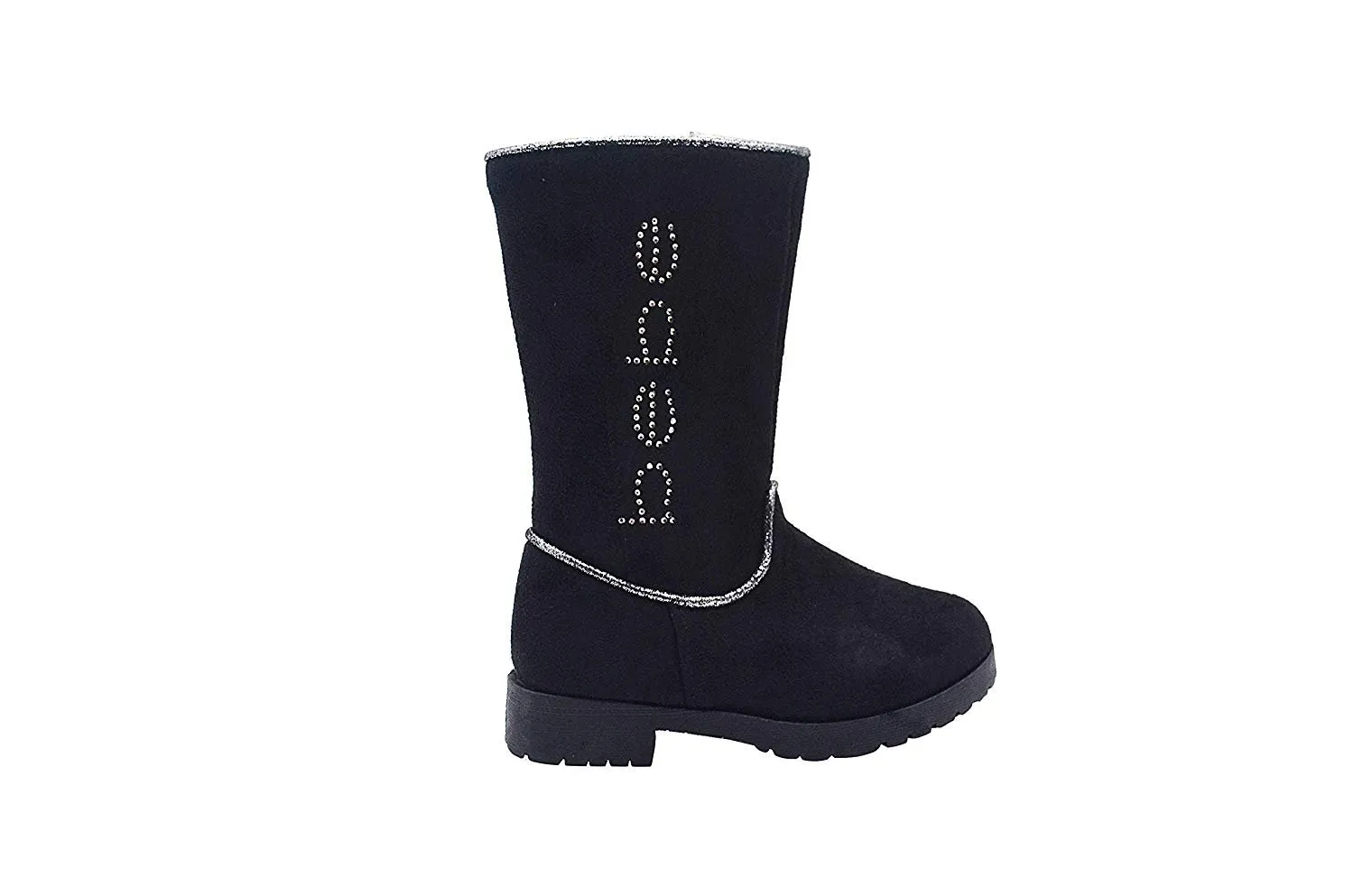 bebe Toddler Girls Little Kid Easy Pull On Tall Microsuede Winter Boots Embellished with Glitter Trim and Rhinestones