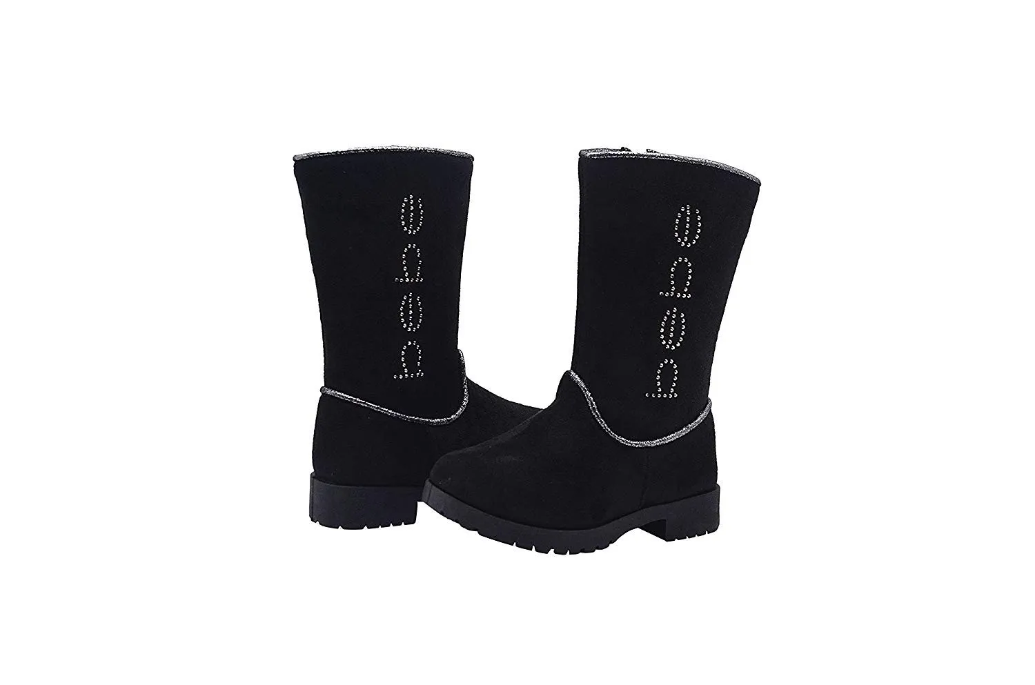 bebe Toddler Girls Little Kid Easy Pull On Tall Microsuede Winter Boots Embellished with Glitter Trim and Rhinestones