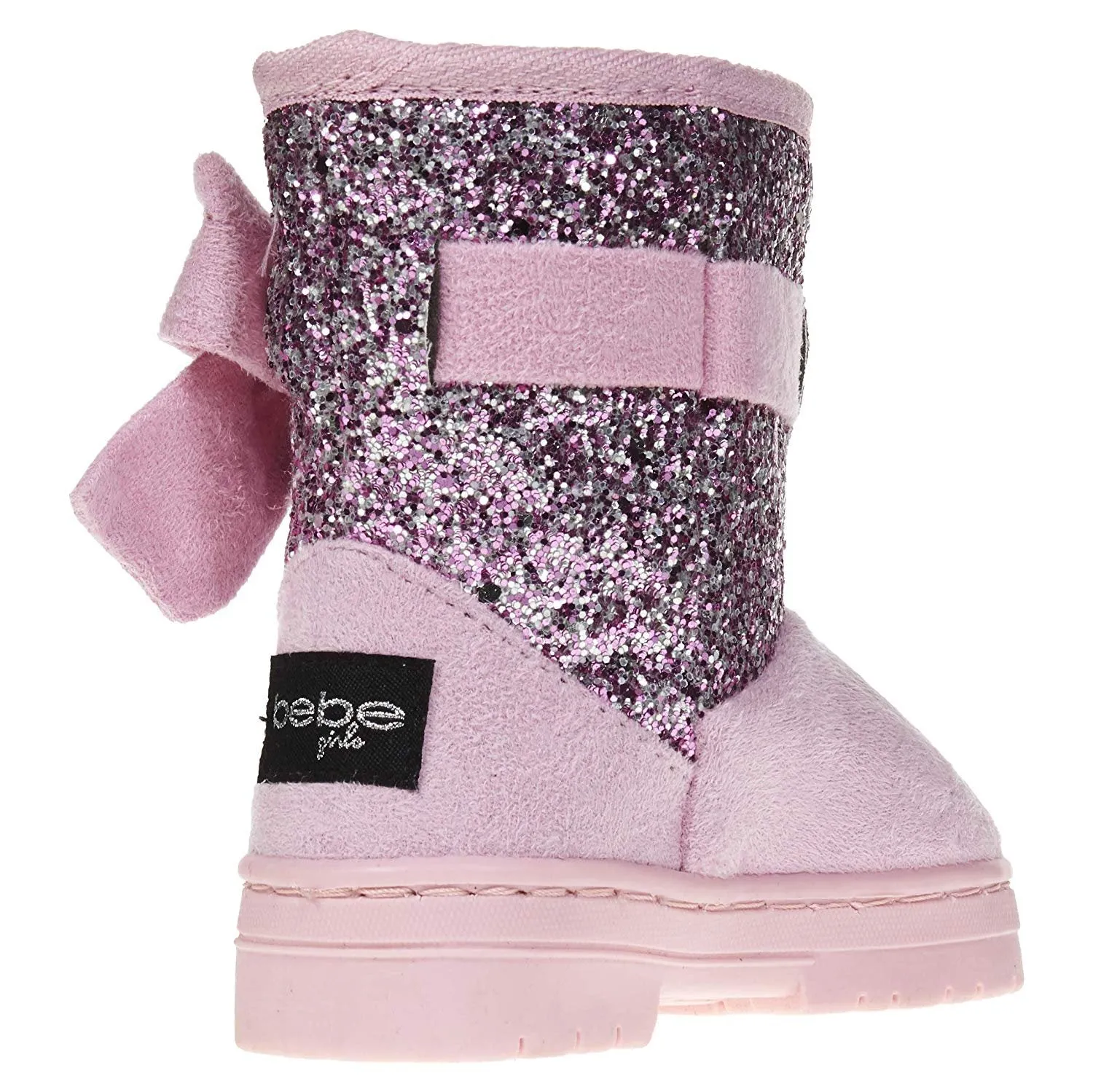 bebe Toddler Girls Microsuede Glitter Winter Boots Bow Comfort Slip-On Shoes