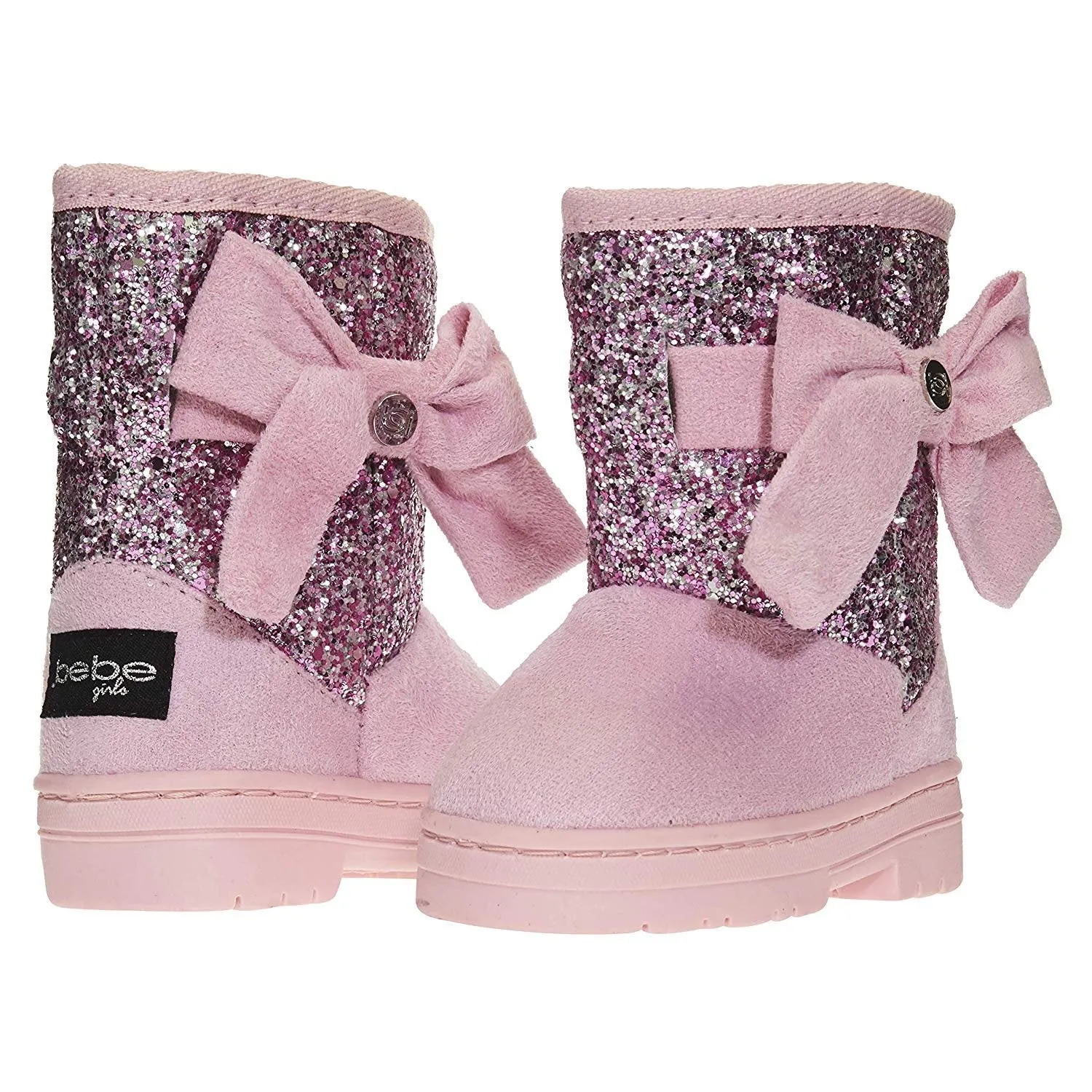 bebe Toddler Girls Microsuede Glitter Winter Boots Bow Comfort Slip-On Shoes