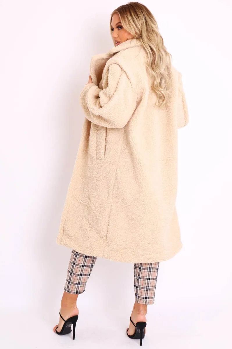 Beige Faux Fur Button Front Teddy Coat - Aamna