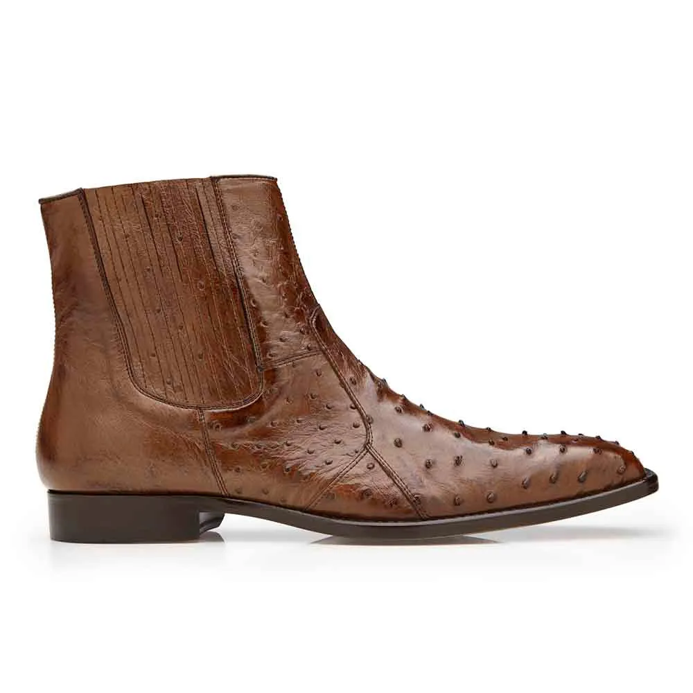 Belvedere Roger Men's Ankle Zipper Brandy Genuine Ostrich Boots