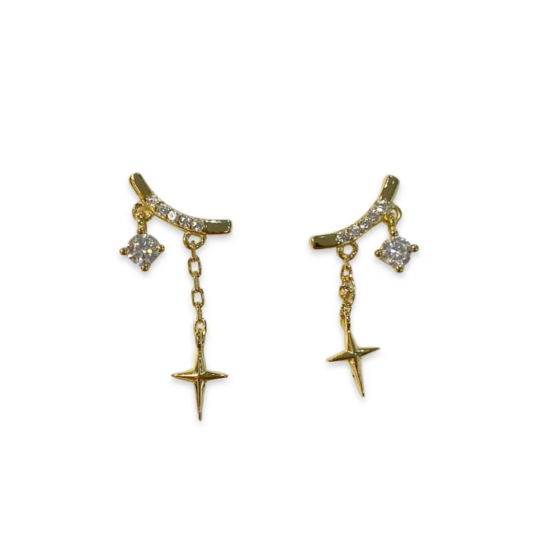 Bent Bar Starburst Cross Charm Studs