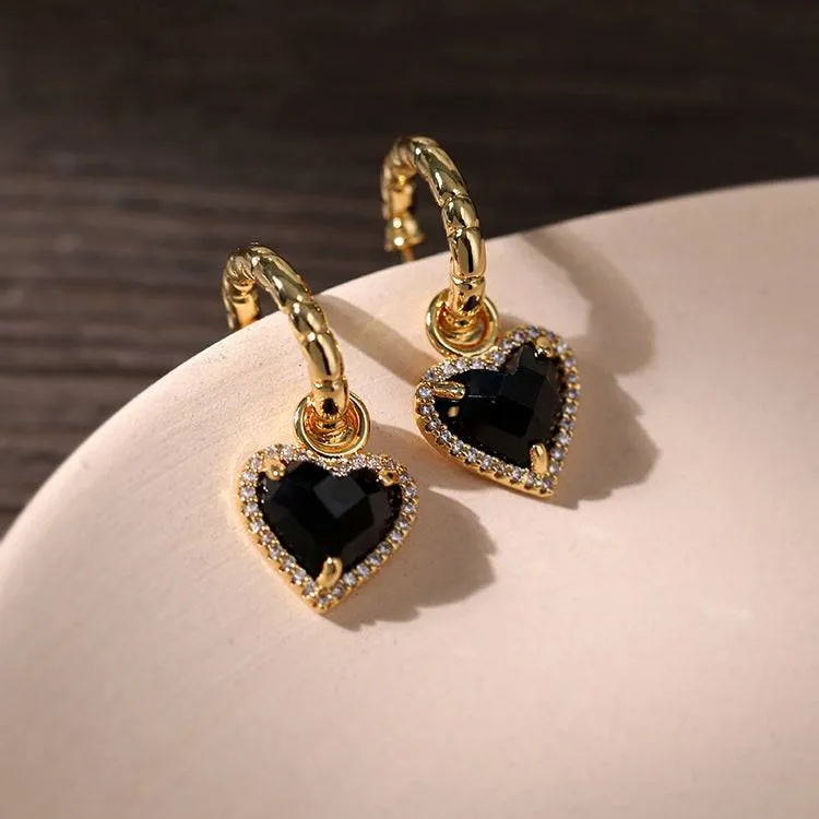 Black Bella Heart Pendant CZ Earrings