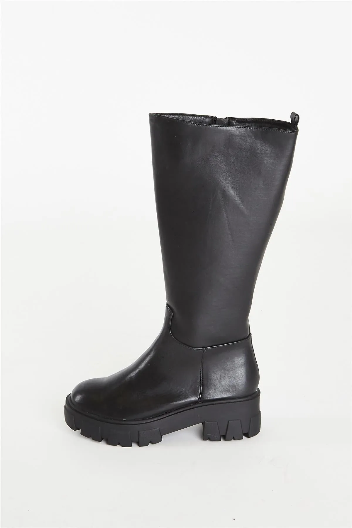 Black Chunky Sole Below Knee-Boot