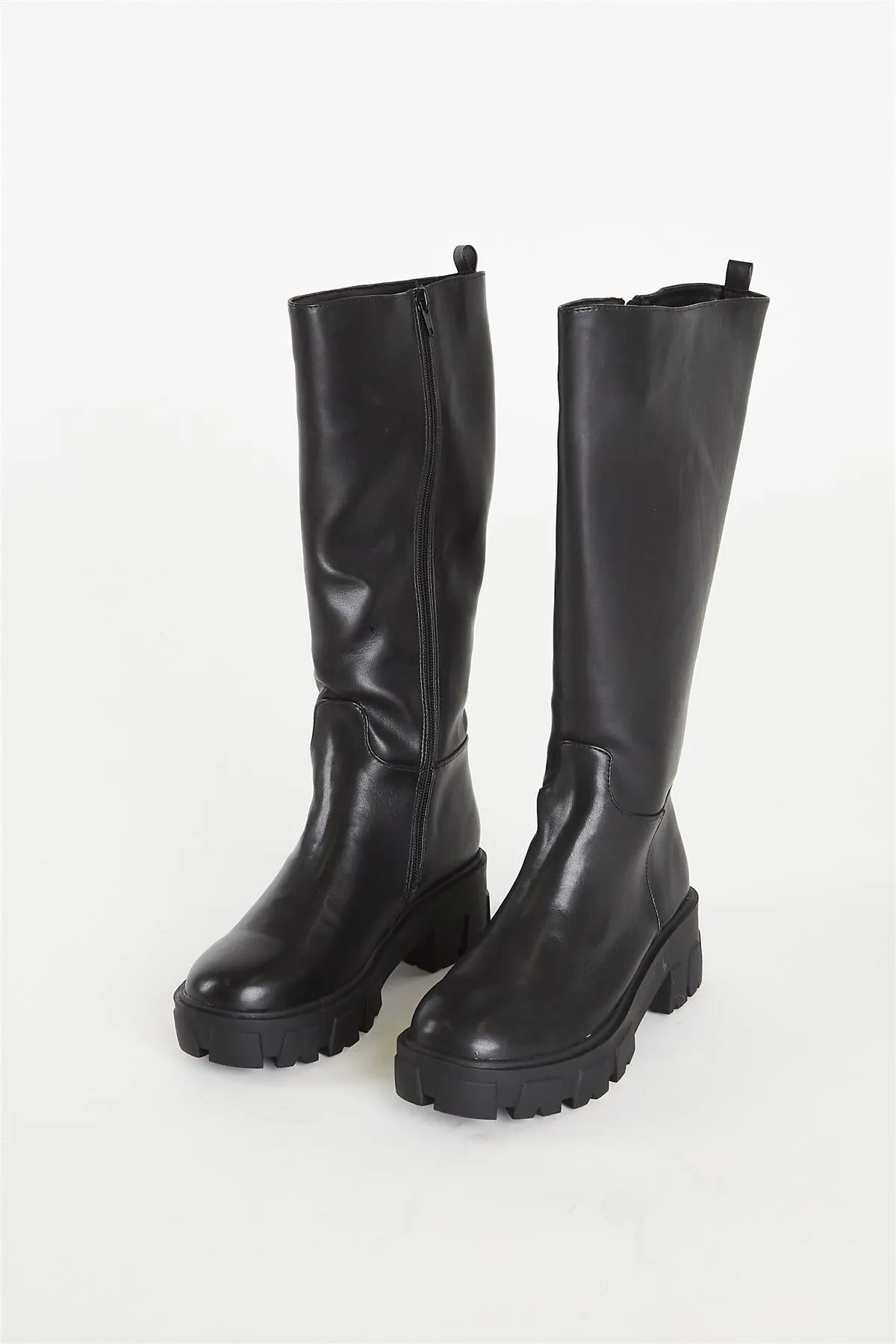 Black Chunky Sole Below Knee-Boot