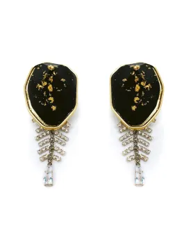 BLACK MARBLE STUD CRYSTAL EARRING