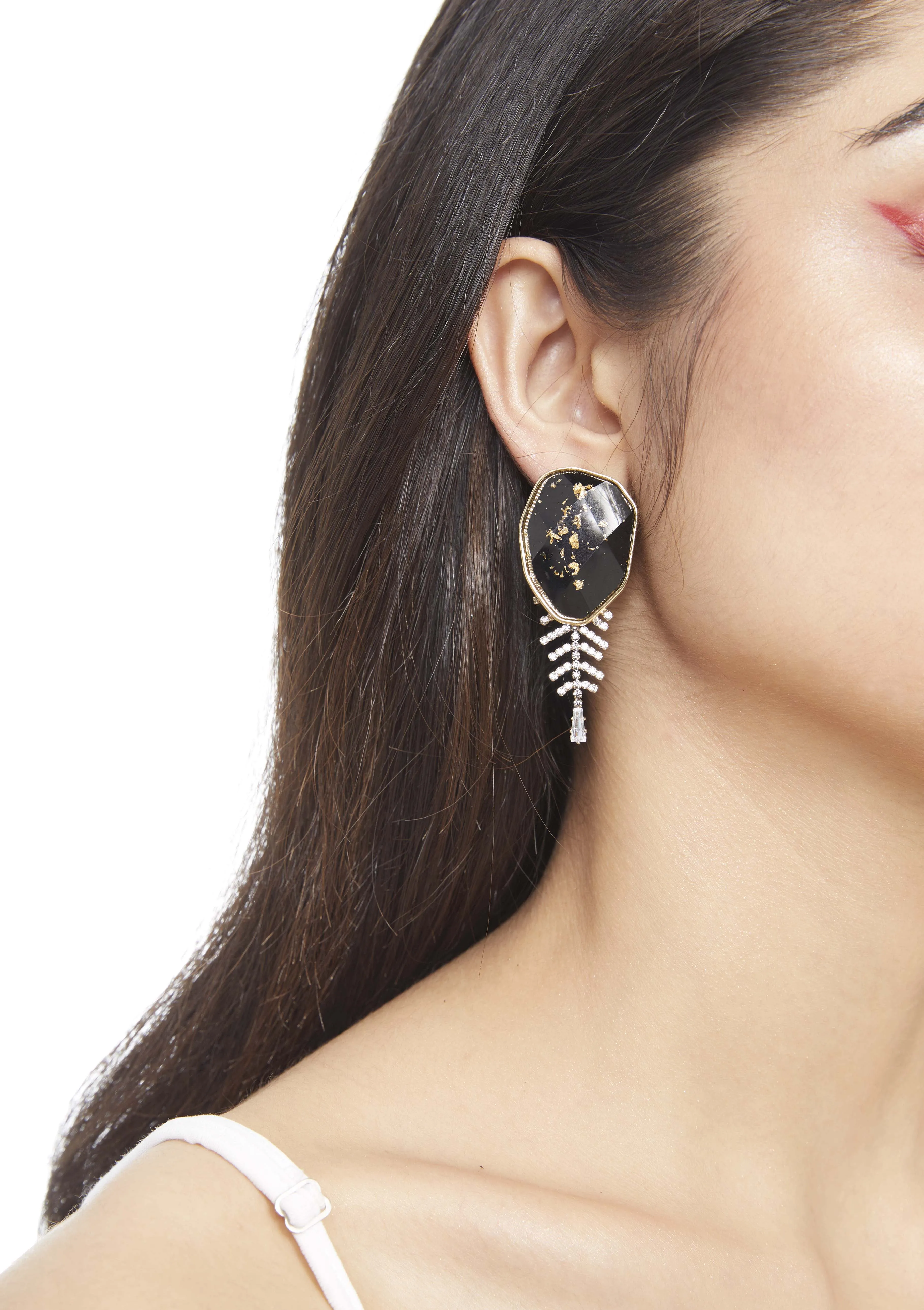 BLACK MARBLE STUD CRYSTAL EARRING