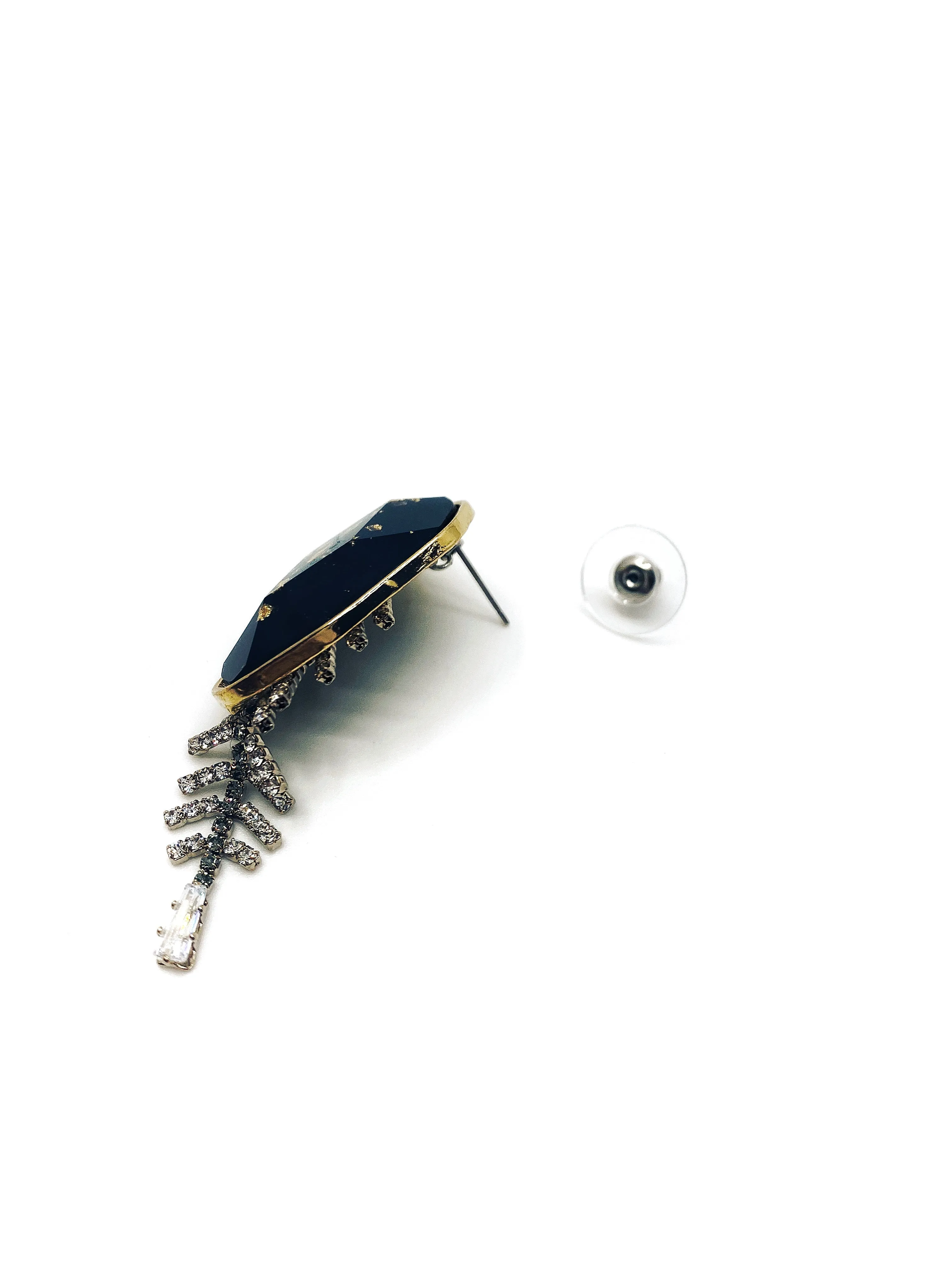 BLACK MARBLE STUD CRYSTAL EARRING