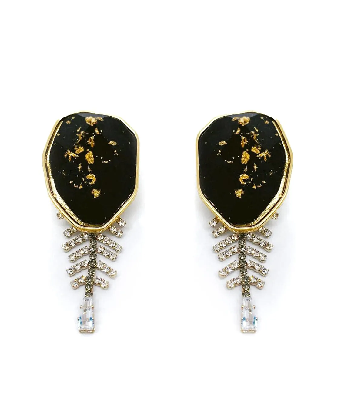 BLACK MARBLE STUD CRYSTAL EARRING