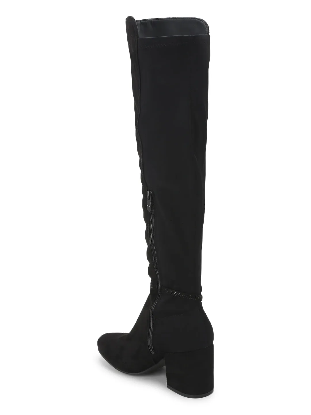 Black Micro Ankle Belt Block Heel Long Boots