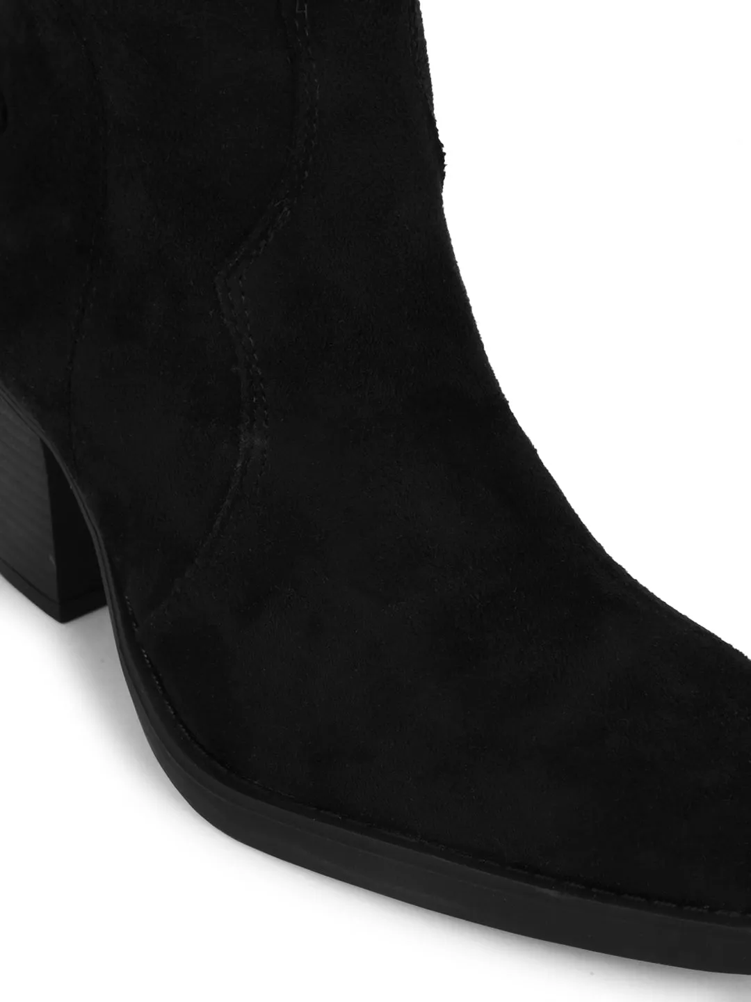 Black Micro Long Block Heel Boots