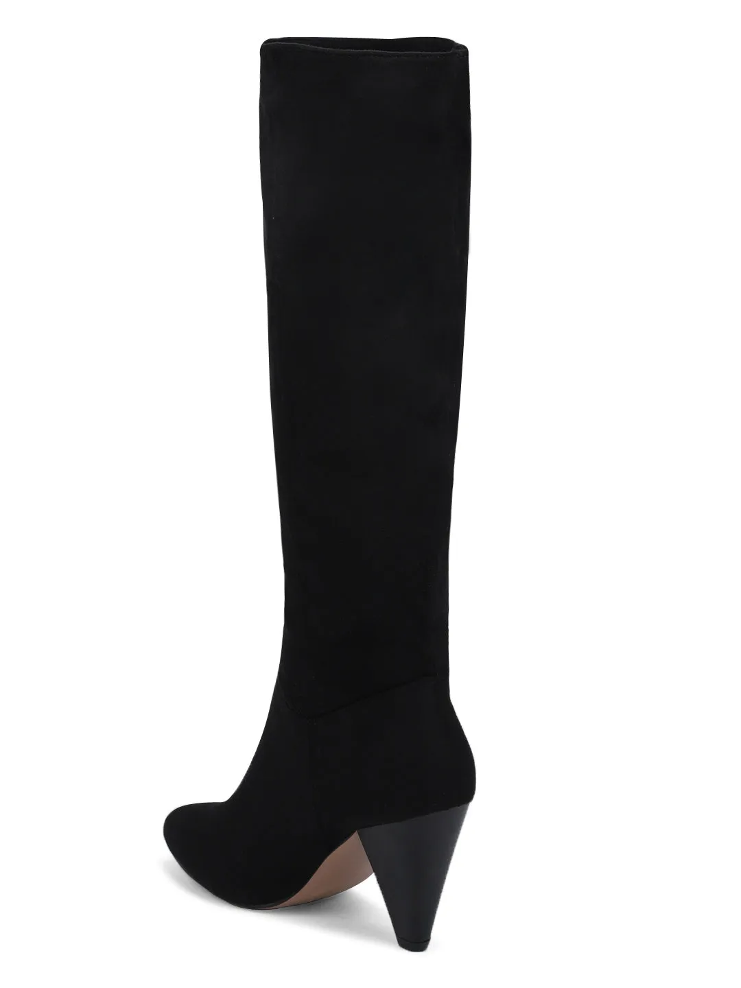 Black Micro Pointed Heel Long Boots