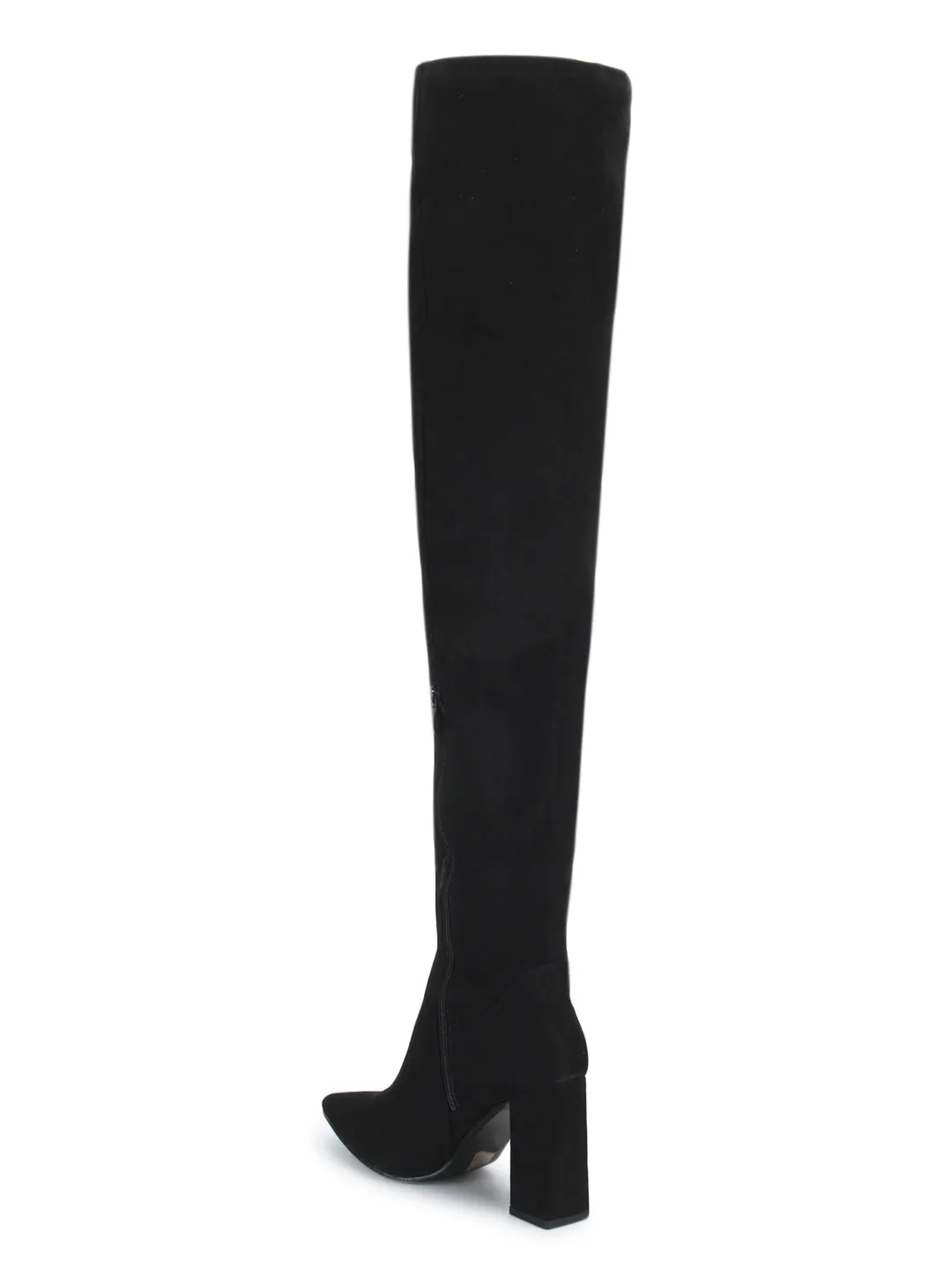 Black Micro Pointed Toe Block Heel Long Boots