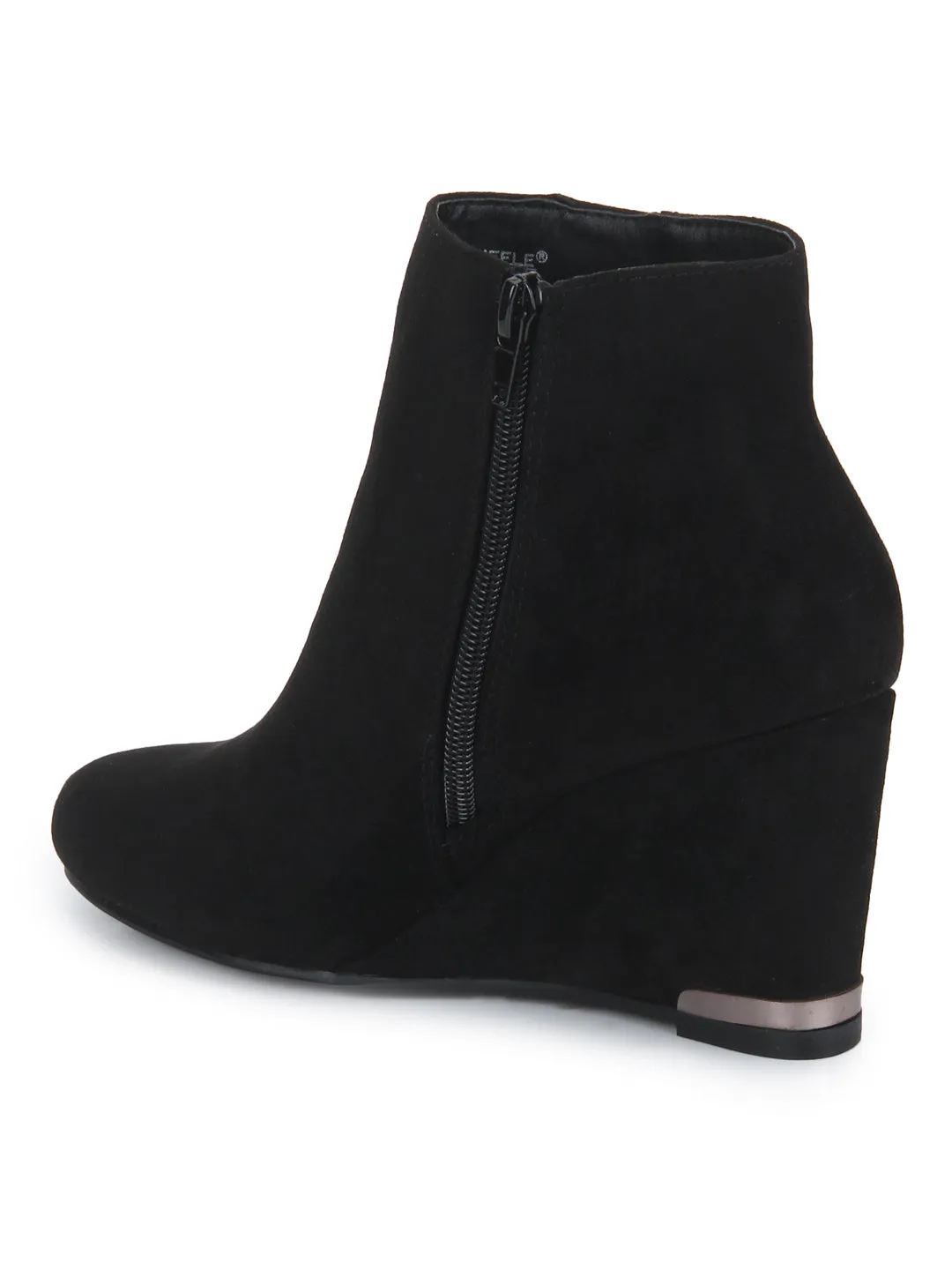 Black Micro Wedge Heel Ankle Boots