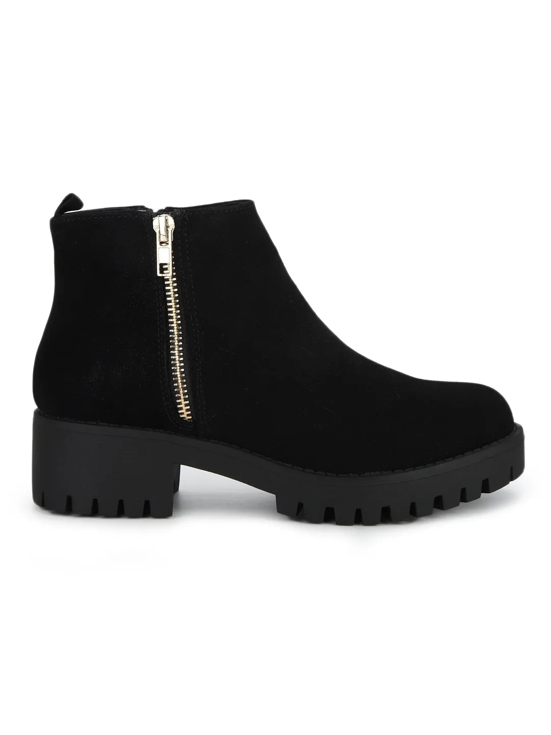 Black Micro Zip Minimal Heel Ankle Boots